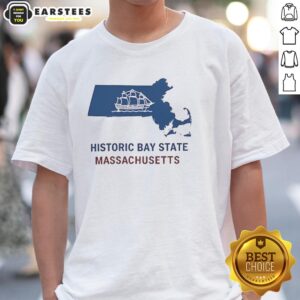 Nice Historic Bay State Massachusetts Map T-Shirt featuring a vintage design of Massachusetts with detailed state map.