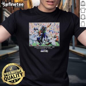 Alt Text: Premium Zach Charbonnet Seattle Seahawks Football Graphic T-Shirt, featuring bold design and team colors, perfect for fans.