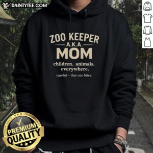 Mom in 'Top Zoo Keeper' hoodie surrounded by children and animals, showcasing family fun and love for wildlife.