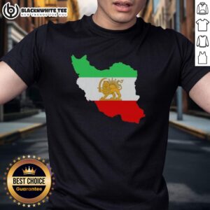 Alt Text: Good Iran Map Lion and Sun Persian Heritage Logo T-Shirt featuring iconic symbols of Iranian culture.