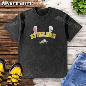 Pretty Pittsburgh Steelers X Snoopy Happy Easter washed t-shirt featuring vibrant graphics for a festive look.