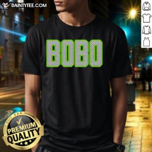 Bobo Custom Neon Green Pattern Text Seattle Seahawks T-Shirt featuring vibrant design and team logo.