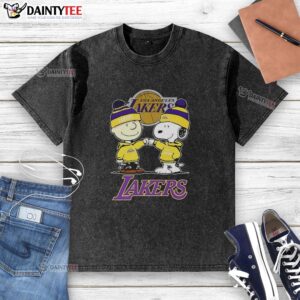Good Charlie Brown Touch Hand Snoopy X Los Angeles Lakers logo washed t-shirt, perfect for fans of basketball and Peanuts.