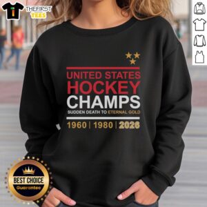 Top United States Hockey Champs 2026 sweatshirt featuring 'Sudden Death to Eternal Gold' design for hockey fans.