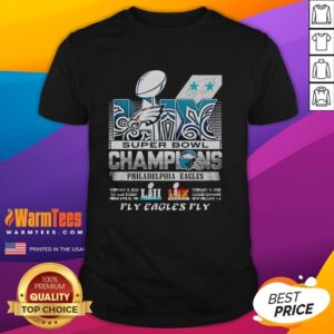 Good Philadelphia Eagles Super Bowl LIX Champions Fly Eagles Fly T-Shirt showcasing team pride and championship spirit.
