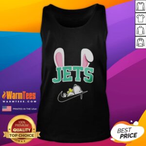 Alt Text: Official New York Jets X Snoopy Happy Easter 2-Sided Tank Top featuring vibrant graphics and festive design.