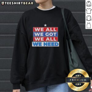 Retro sweatshirt featuring 'We All Got Patriot, We All Need Sport' design, perfect for casual wear and sports enthusiasts.