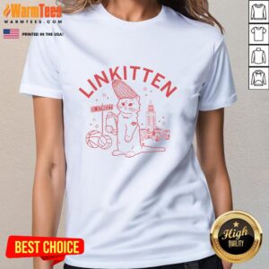 Pretty Linkitten Ladies Tee featuring a cute kitten graphic on a stylish women's shirt for cat lovers.