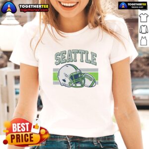 Alt Text: Top Varsity Style Seattle Football Ladies Tee in navy blue featuring bold graphics and a comfortable fit.