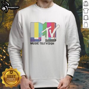 Official MTV Music Television static classic logo sweatshirt in vibrant colors, perfect for retro music fans.