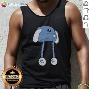 Pretty blue bunny hat tank top featuring a cute bunny graphic, perfect for casual spring outfits and bunny lovers.