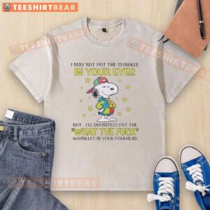 Cute Peanuts Snoopy T-shirt featuring the phrase about wrinkles, perfect for fans of cartoon humor and casual wear.