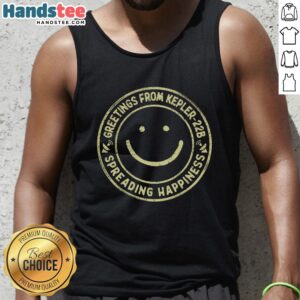 Good Greetings From Kepler22b tank top featuring a vibrant space-themed design and stylish graphics for cosmic enthusiasts.