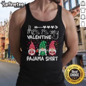 Pretty Valentine gnome design on a pajama tank top, perfect for celebrating Valentine's Day in comfort and style.