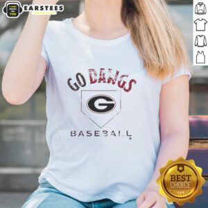 Good Go Dawgs Georgia Bulldogs Baseball Ladies Tee in red with team logo, perfect for female fans of Georgia Bulldogs.