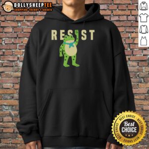 Awesome Resist Portland frog caricature hoodie featuring vibrant colors and unique design perfect for casual wear.