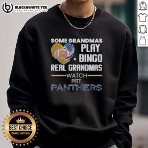 Grandmas enjoying a game night, wearing a Pittsburgh Panthers sweatshirt, showcasing fun and team spirit.