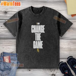 Alt Text: Official USC BHM Change the Game logo on a stylish washed t-shirt, perfect for casual wear and school spirit.