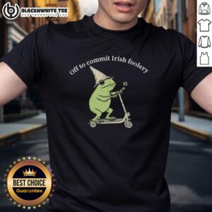 Awesome Frog Off To Commit Irish Foolery T-Shirt featuring a playful frog design celebrating Irish humor.
