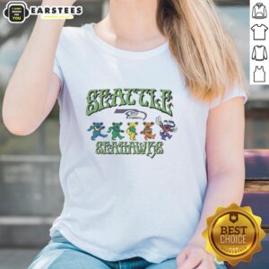 Alt Text: Hot Grateful Dead Bears X Seattle Seahawks logo ladies tee featuring vibrant colors and unique design.