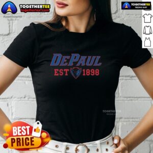 DePaul Blue Demons NCAA basketball logo tee for ladies, established 1898, showcasing team spirit and style.