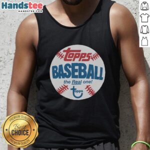 Alt Text: Premium Topps Baseball The Real One Raglan Tank Top featuring a stylish design for baseball enthusiasts.