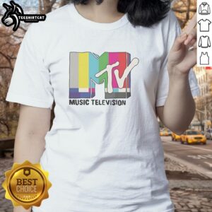Official MTV Music Television static classic logo on a stylish ladies tee, perfect for music lovers and retro fashion fans.