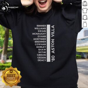 Alt Text: 80 Aston Villa Legends sweatshirt celebrating 1981 title winners, featuring iconic team logo and vintage design.