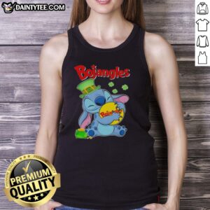 Nice Stitch Hug the Bojangles logo on a Happy St. Patrick's Day tank top, perfect for festive celebrations.