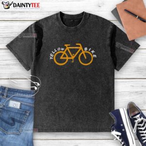 Nice yellow bike graphic on a hard life washed t-shirt, perfect for casual wear and biking enthusiasts.