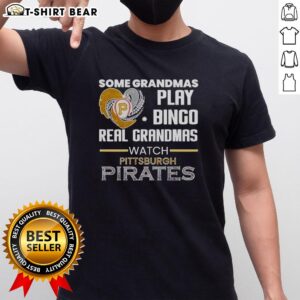 Awesome Pittsburgh Pirates t-shirt featuring 'Real Grandmas Watch' design in a diamond heart shape for baseball fans.