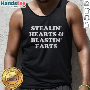 Funny Valentine's Day tank top featuring Good Stealin' Hearts and Blastin' Farts design, perfect for humor lovers.