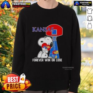 Alt Text: Official Peanuts Snoopy Forever Win or Lose Kansas Jayhawks Basketball Sweatshirt featuring Snoopy in team colors.