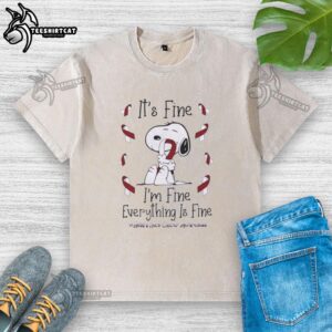Funny Snoopy t-shirt design promoting head and neck cancer awareness with 'It's fine, I'm fine, everything is fine' text.