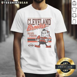 Alt Text: Premium Cleveland Browns Spirit Script T-Shirt featuring bold team logo and stylish design for fans. Perfect for game day!