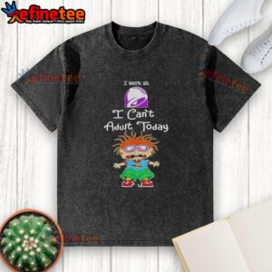 Awesome Chuckie Finster I Work At Taco Bell I Can't Adult Today t-shirt design featuring a colorful cartoon graphic.