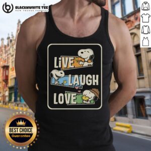 Alt Text: Cute Snoopy loves to live and laugh in a colorful tank top, perfect for casual summer outfits and Peanuts fans.
