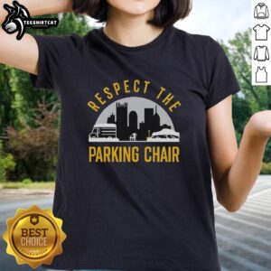 Original Respect The Parking Chair Shadow City Skyline Ladies Tee showcasing urban style and creativity in fashion.