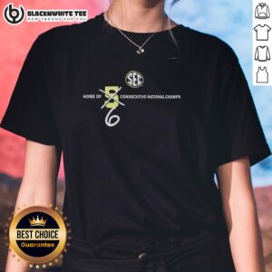 Top-Sec Home of 6 Consecutive National Champs Ladies Tee showcasing team pride and championship spirit in stylish design.