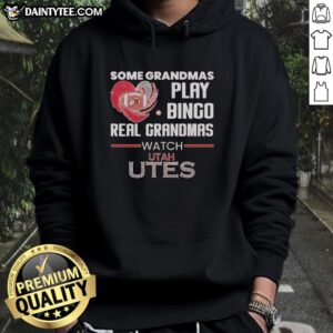 Grandmas playing bingo in Utah Utes hoodie, showcasing fun and community spirit among real grandmas.
