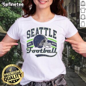 Retro Seattle Seahawks Super Bowl LX helmet tee for ladies, established 1976, perfect for fans and casual wear.