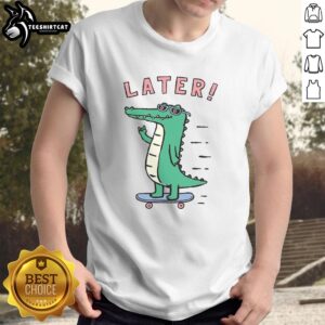 Alt Text: Original Later Skater Alligator T-Shirt featuring a vibrant alligator graphic and stylish skateboarding design.