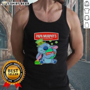 Pretty Stitch 'Hug the Papa Murphy's Logo' Happy St. Patrick's Day tank top featuring festive green design.