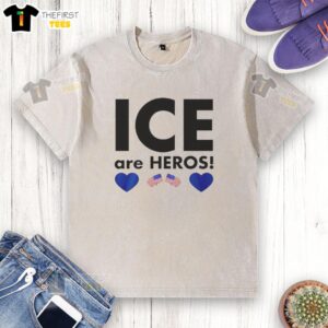 Hot ICE Heroes flag washed t-shirt featuring a vibrant design, perfect for casual wear and showcasing your support.