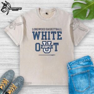 Nice Longwood Basketball white-out washed t-shirt featuring team logo, perfect for game day attire.