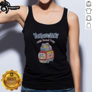 Premium Tamagotchi USA Road Trip tank top featuring colorful graphics and a trendy design for nostalgic fans.