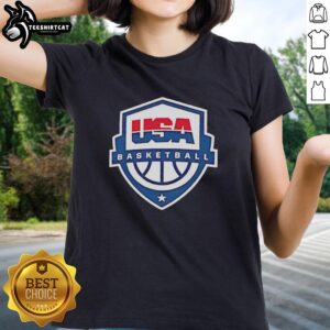 Premium USA Basketball Shield Logo Ladies Tee featuring a stylish design for female basketball fans.