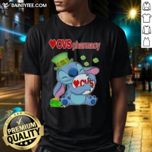 Pretty Stitch St. Patrick's Day T-shirt featuring CVS Pharmacy logo, perfect for festive celebrations.