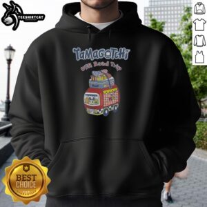 Premium Tamagotchi USA Road Trip Hoodie featuring vibrant graphics and a cozy design for nostalgic fans.