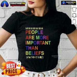 Stylish 'Hot People Are More Important Than Beliefs' ladies tee, perfect for casual outings and expressing bold statements.